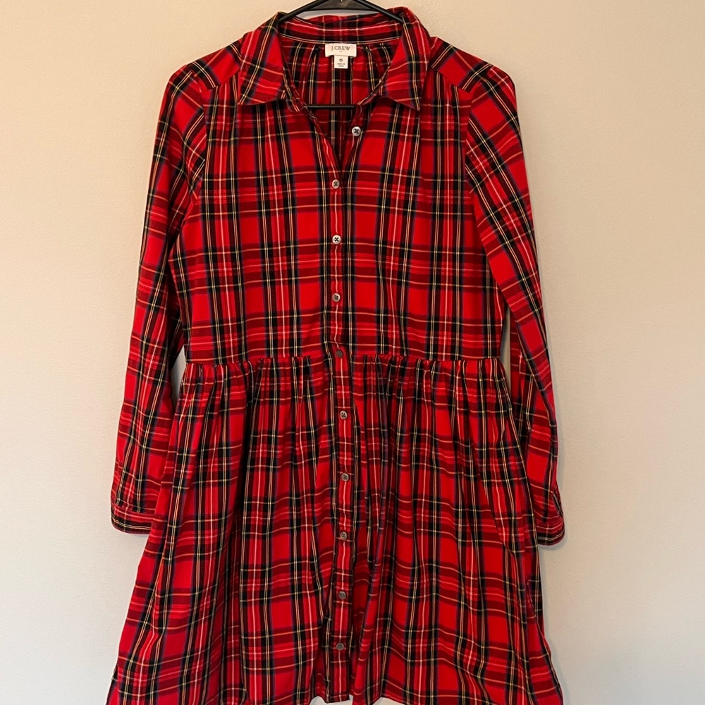 JCrew Red Plaid Button-Up Dress